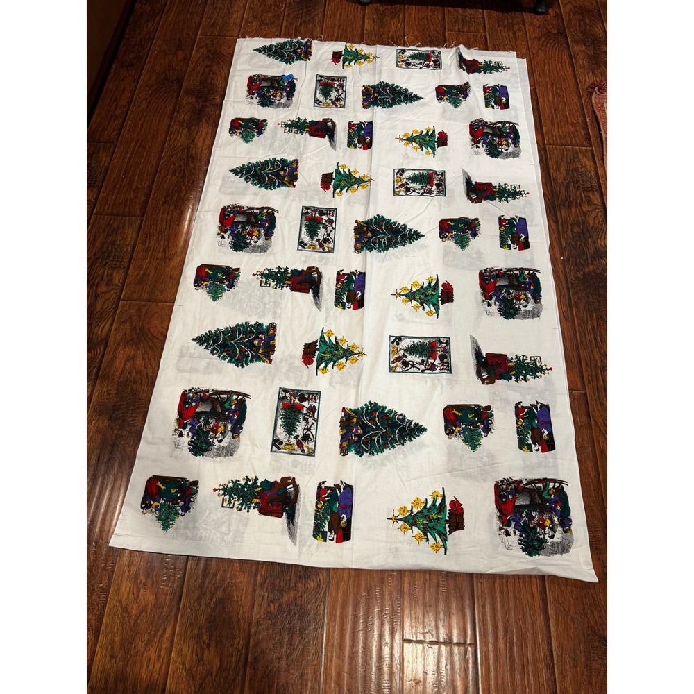 Vintage Cotton Fabric White Victorian Christmas Tree Nutcracker 4 Yards 45"